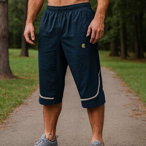 VTG Qiaodan Men Gray XL Knee Length Drawstring Waist Nylon Running Shorts Y2K